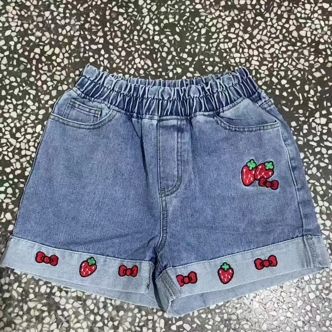 2386牛仔短裤时尚洋气松紧腰图案潮流时尚宽松百搭休闲