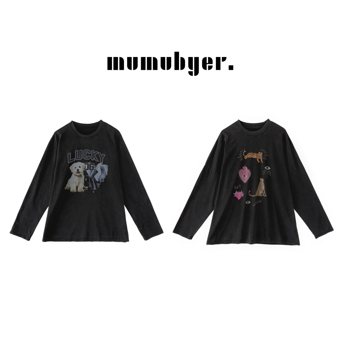 MUMUBYER • “金钱豹与萌犬”复古怀旧水洗铆钉狗金钱豹印花长袖