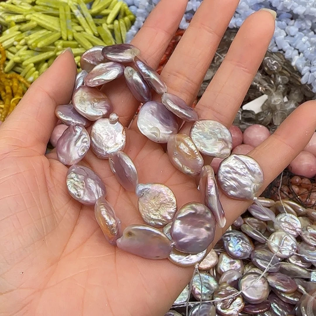 玛瑙/玉髓合金珠宝半成品珍珠圆饼13-15mm一条