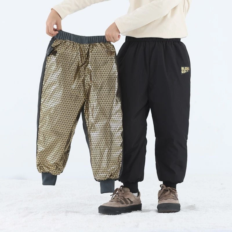 儿童黑金防寒裤男童女童中小大童工装加季防风保暖冬季滑雪裤