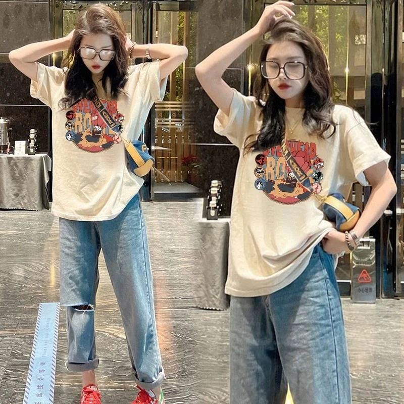2025夏季新款纯棉T恤女宽松中长款大版短袖上衣ins潮韩版休闲百搭