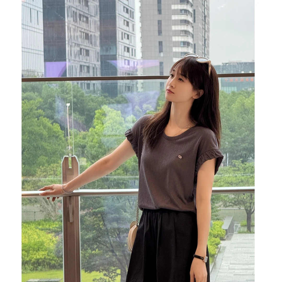 Y.M | 柏林花事 郁金香苞袖 莱赛尔雪花韩系精致减龄短袖T恤1410