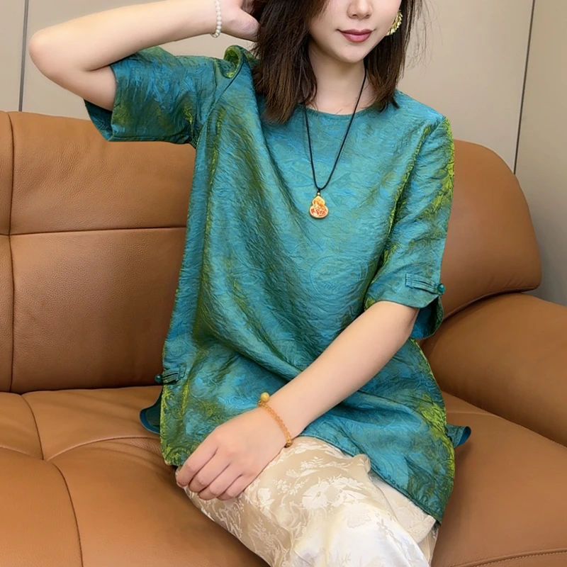 2025新中式夏季新款圆领宽松上衣1078