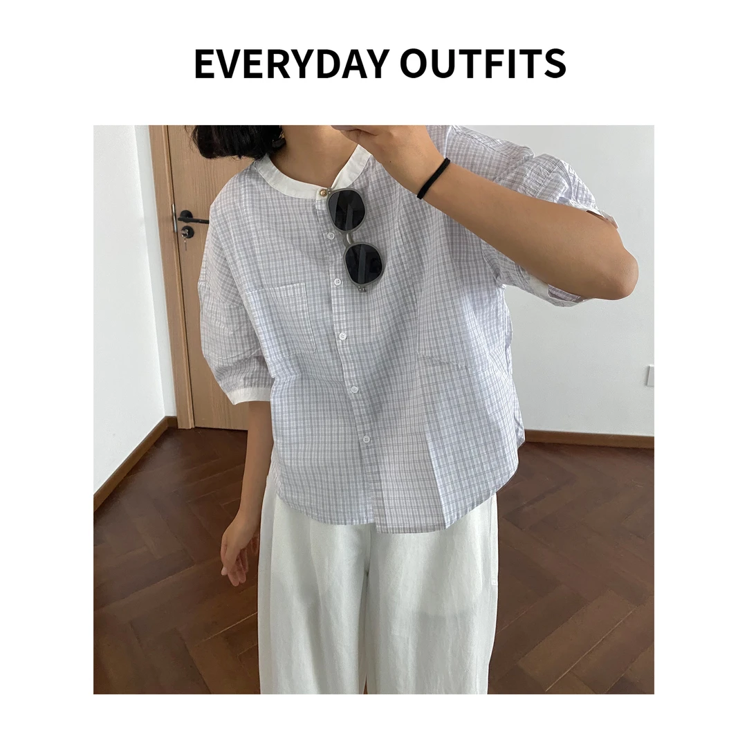 日褡  白开水·格子衬衫休闲百搭夏季小众设计感复古  86261-2