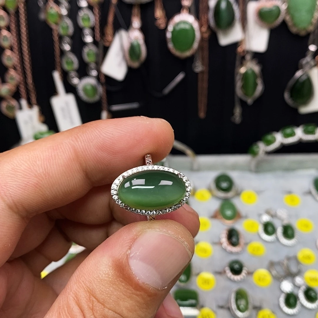 和田玉（碧玉）戒指银S925镶嵌