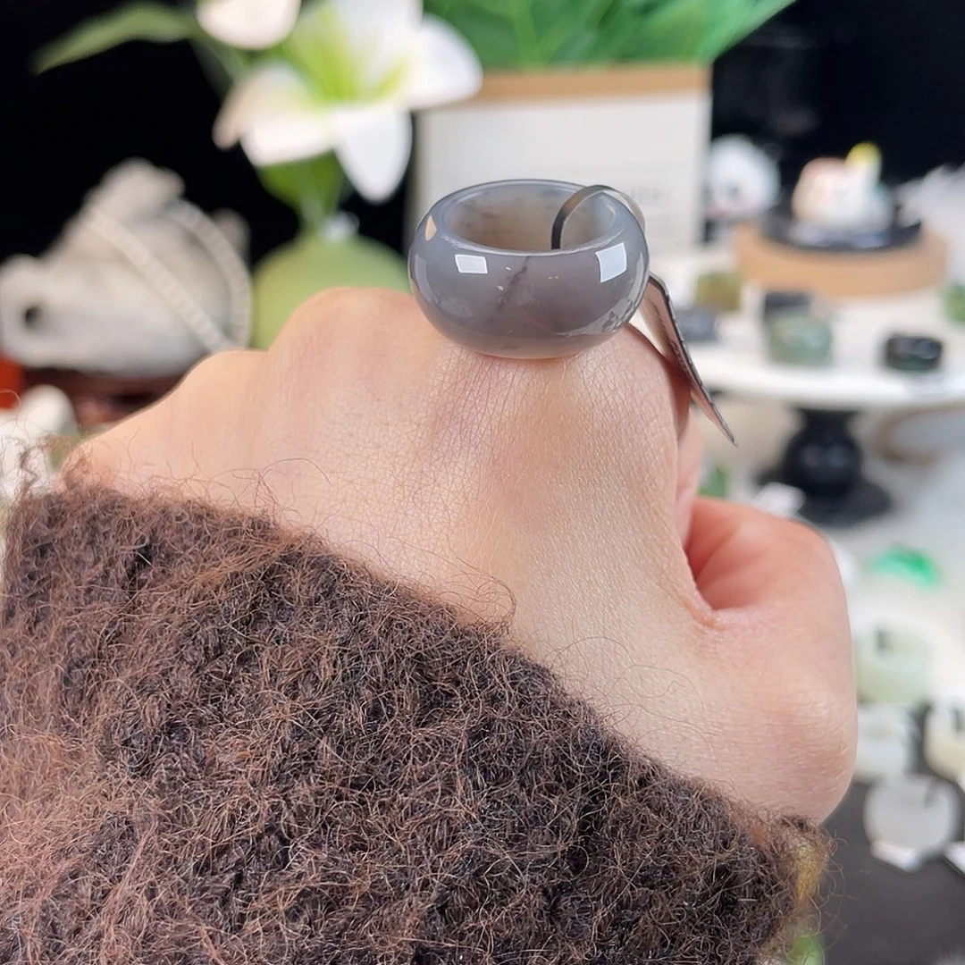 和田玉未镶嵌戒指E70帝王紫意境16.2