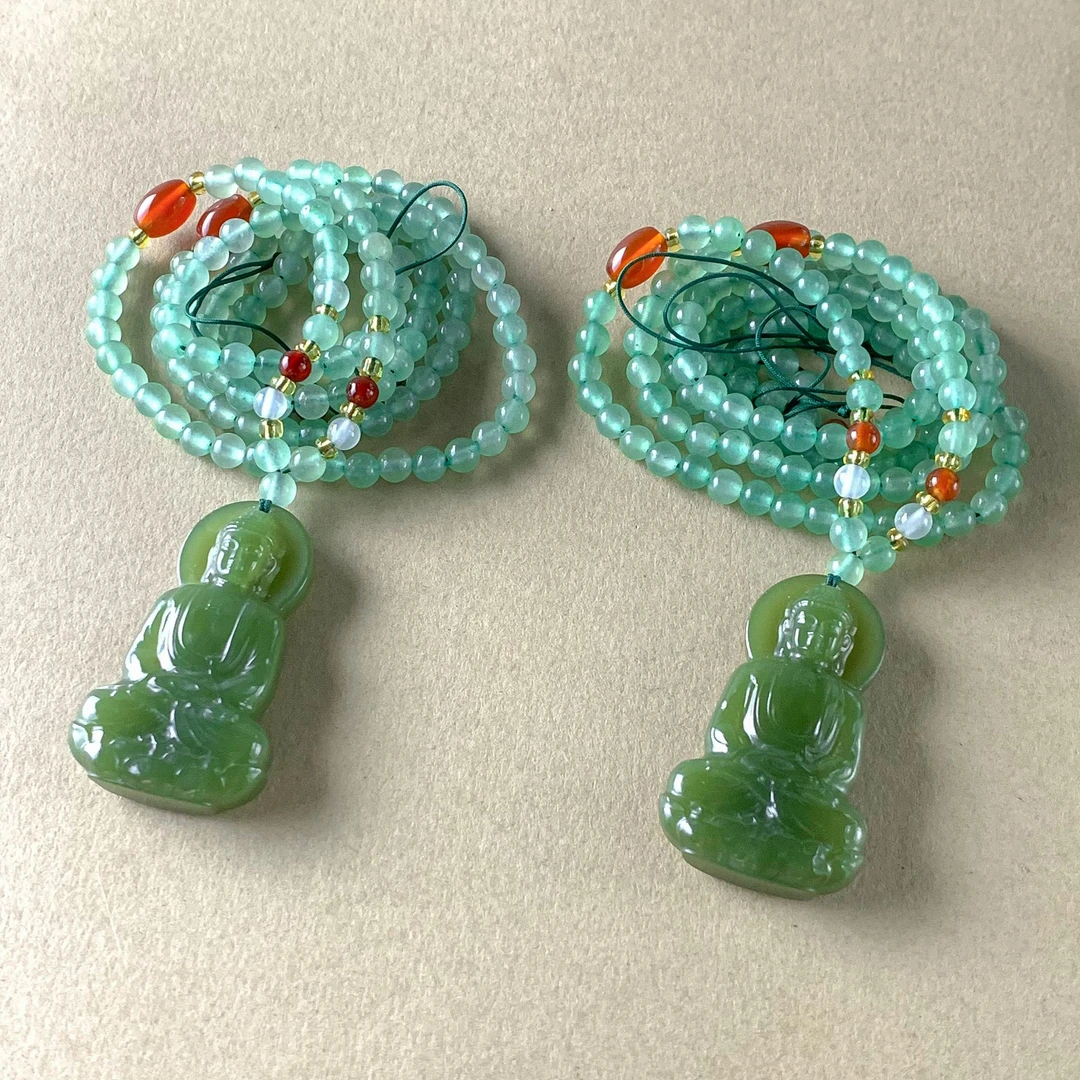 H54-青黄和田玉如来吊坠-配珠链-多样性发其一