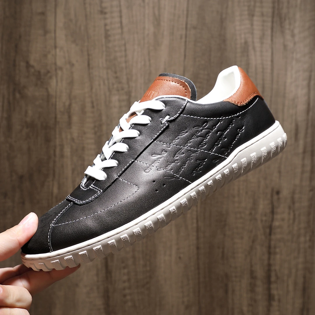 防滑轻便低帮男鞋真皮拼接系带板鞋男2025秋季新款复古休闲鞋男