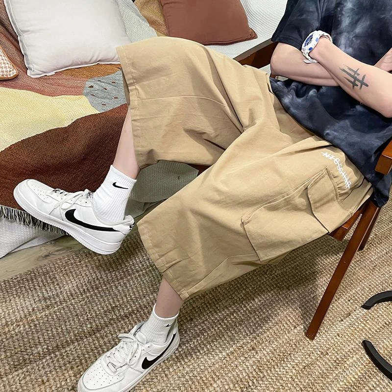 【网红炸街】美式大口袋工装短裤男夏季加肥加大码潮牌胖人宽松休