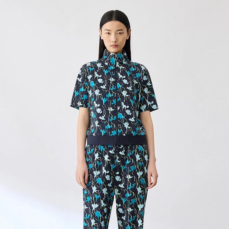 【商场同款】朗姿夏季新款印花休闲短外套女短袖夹克个性气质外套女