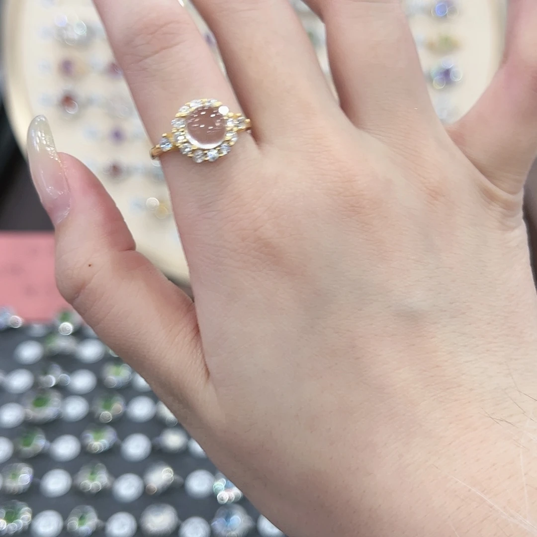 蛇纹石玉戒指银S925镶嵌6**凉