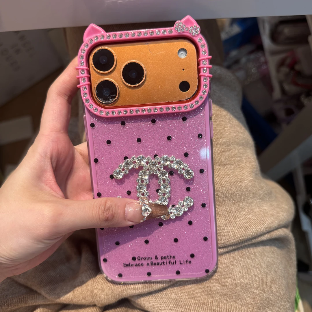 原创小香风猫耳二合一闪粉波点保护套适用于iPhone16/17promax壳