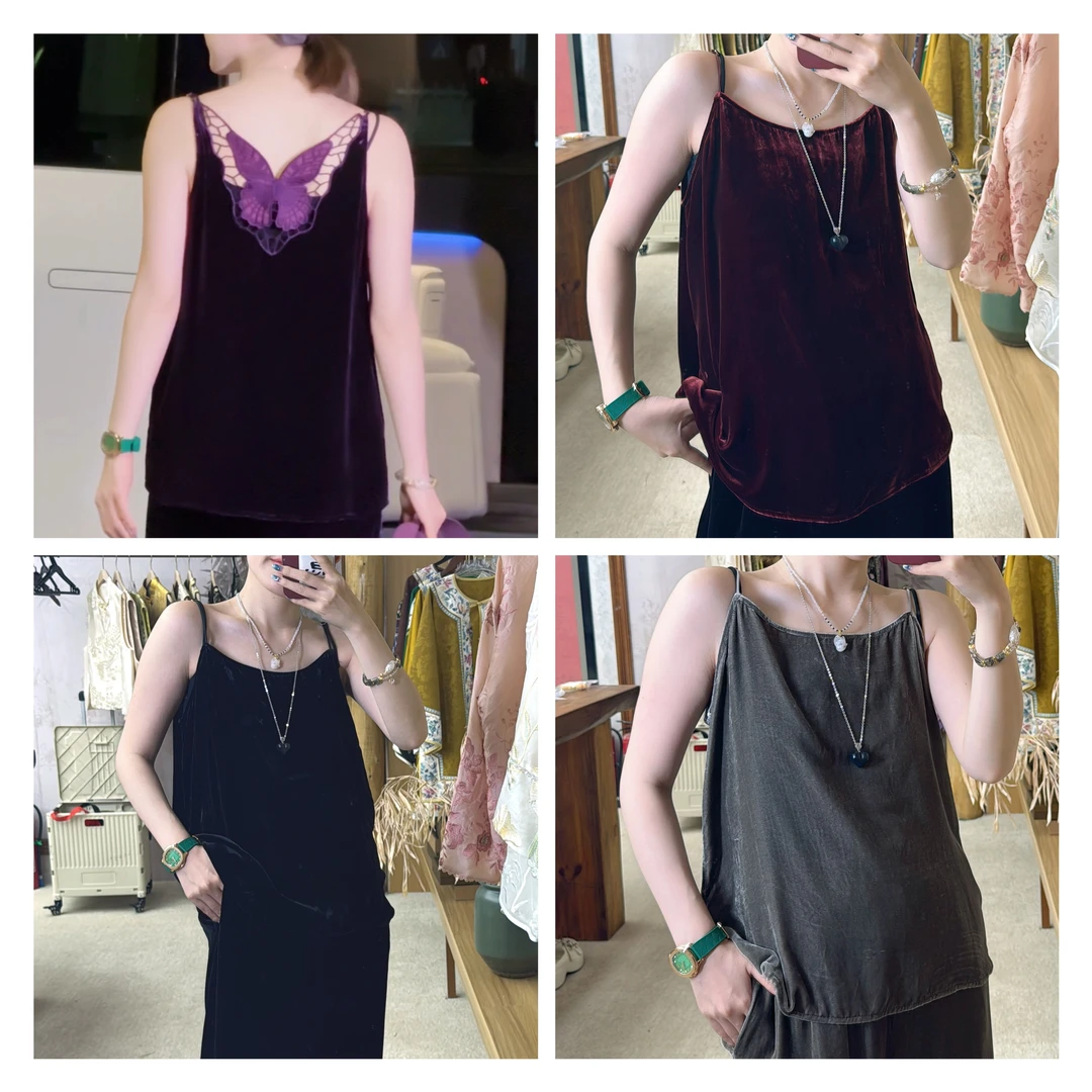 蝴蝶物语！重工刺绣真丝丝绒吊带！GZ6567