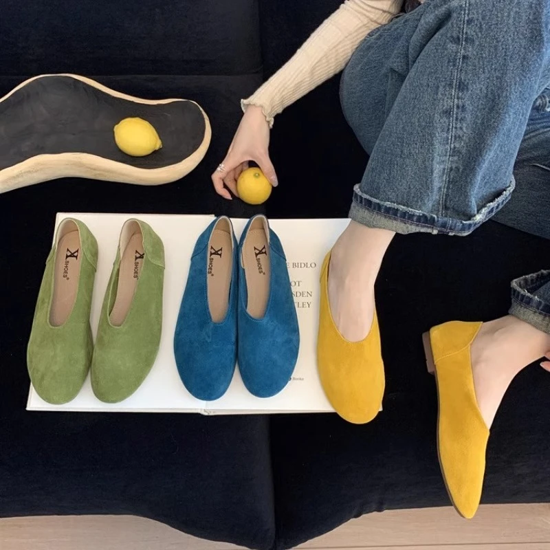 复古圆头一脚蹬平底单鞋女2025春秋新款休闲勃肯鞋软底小香豆豆鞋