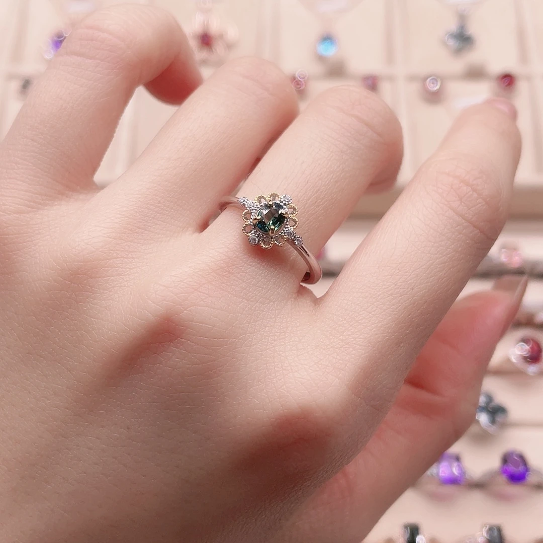 戒指银S925镶嵌蓝宝石开口