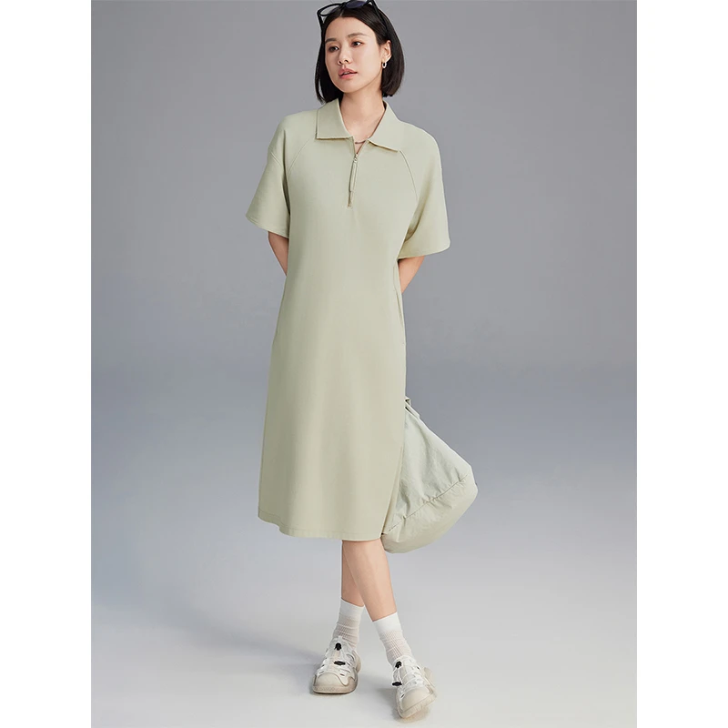 CLOUDSPACE/云上生活【轻松周末】半拉链polo领小众宽松连衣裙休闲