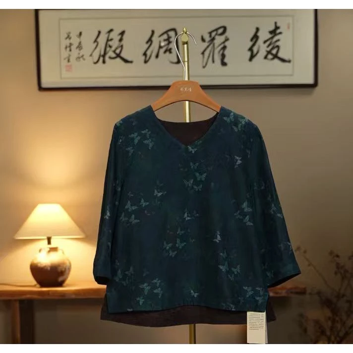 【蝶舞清萍-香云纱衬衫】中式国风香云纱衬衫3680