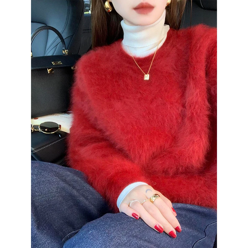 颜值真的很nice！新年复古红色套头毛衣女秋冬季加厚软糯针织上衣