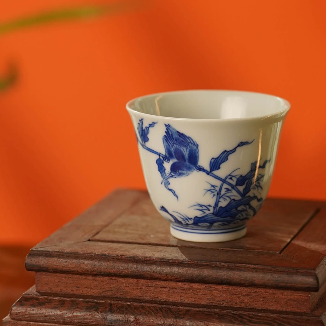 【觀文】红丰窑汪春麟100ml单翠杯子茶杯纯手工手绘景德镇青花瓷