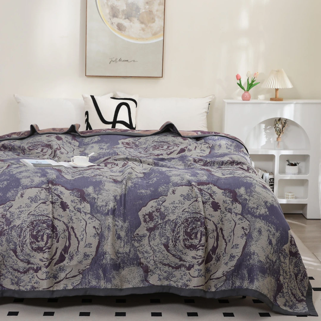 【丽莎-紫】高端多层加厚240*250cm纱布海岛棉床盖