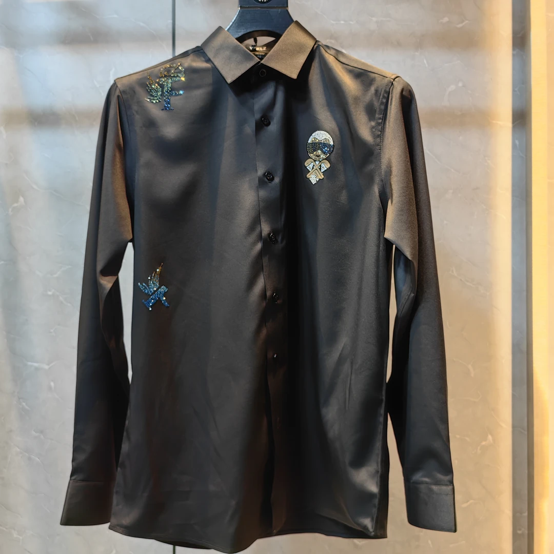 FDSE轻奢200支印花烫印长袖尖领蓬松法兰绒衬衫商务轻奢白色男款