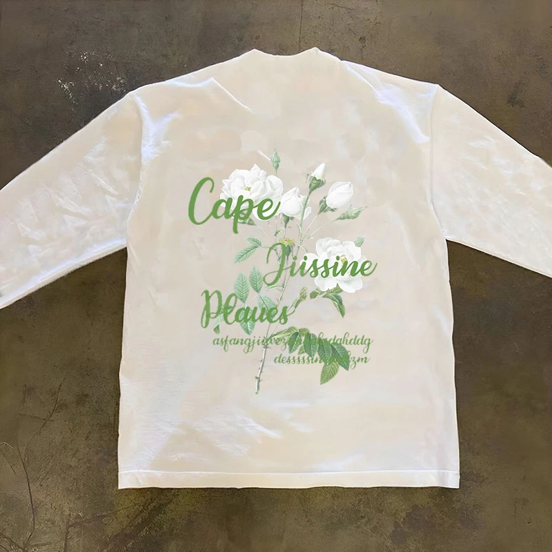 潮品字母印花圆领螺口长袖T恤男款纯棉重磅百搭美式复古嘻哈上衣