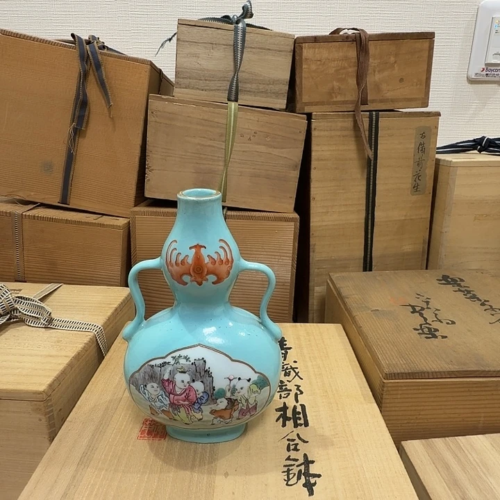 摆件陶绿彩葫芦瓶22