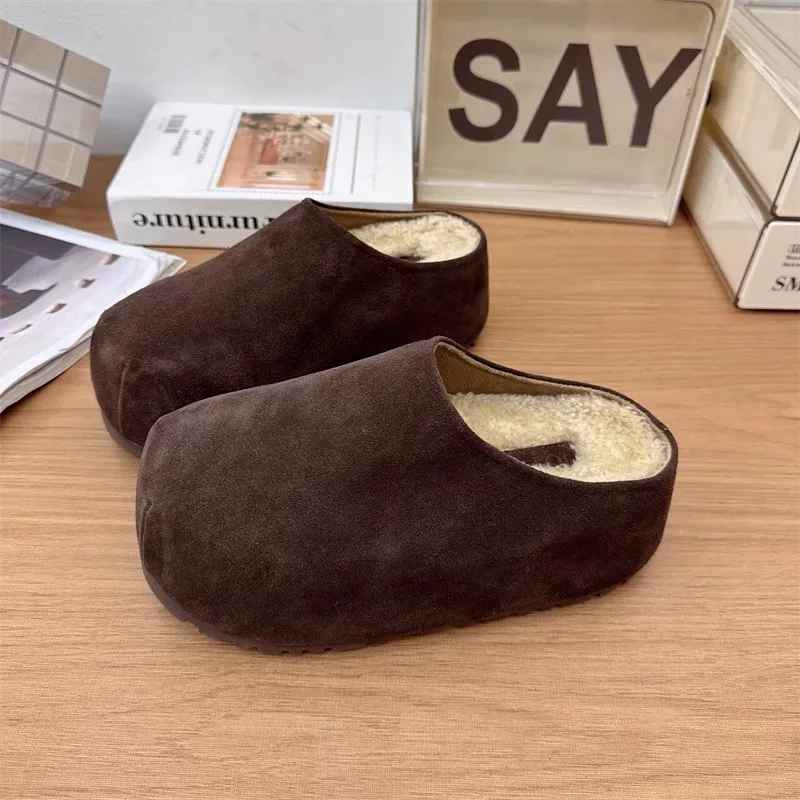 SUSU 【厚底勃肯】冬季复古厚底增高一脚蹬加绒勃肯鞋女鞋