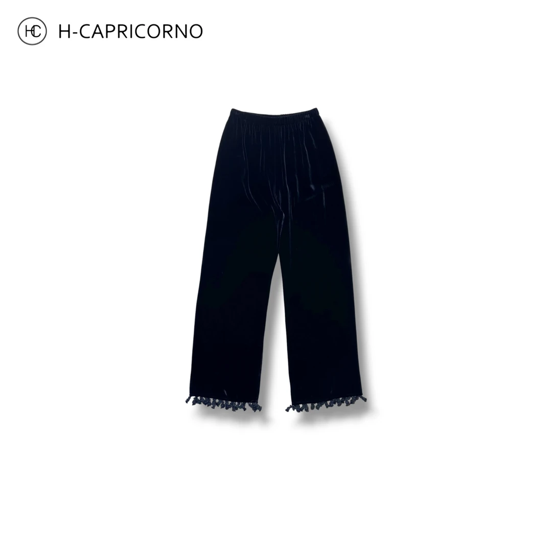 H-CAPRICORNO定制重磅真丝丝绒48梭高织设计感流苏装饰直筒长裤