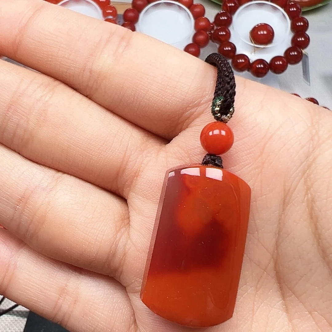 光***南红玛瑙未镶嵌项链精品 瓦西无事牌