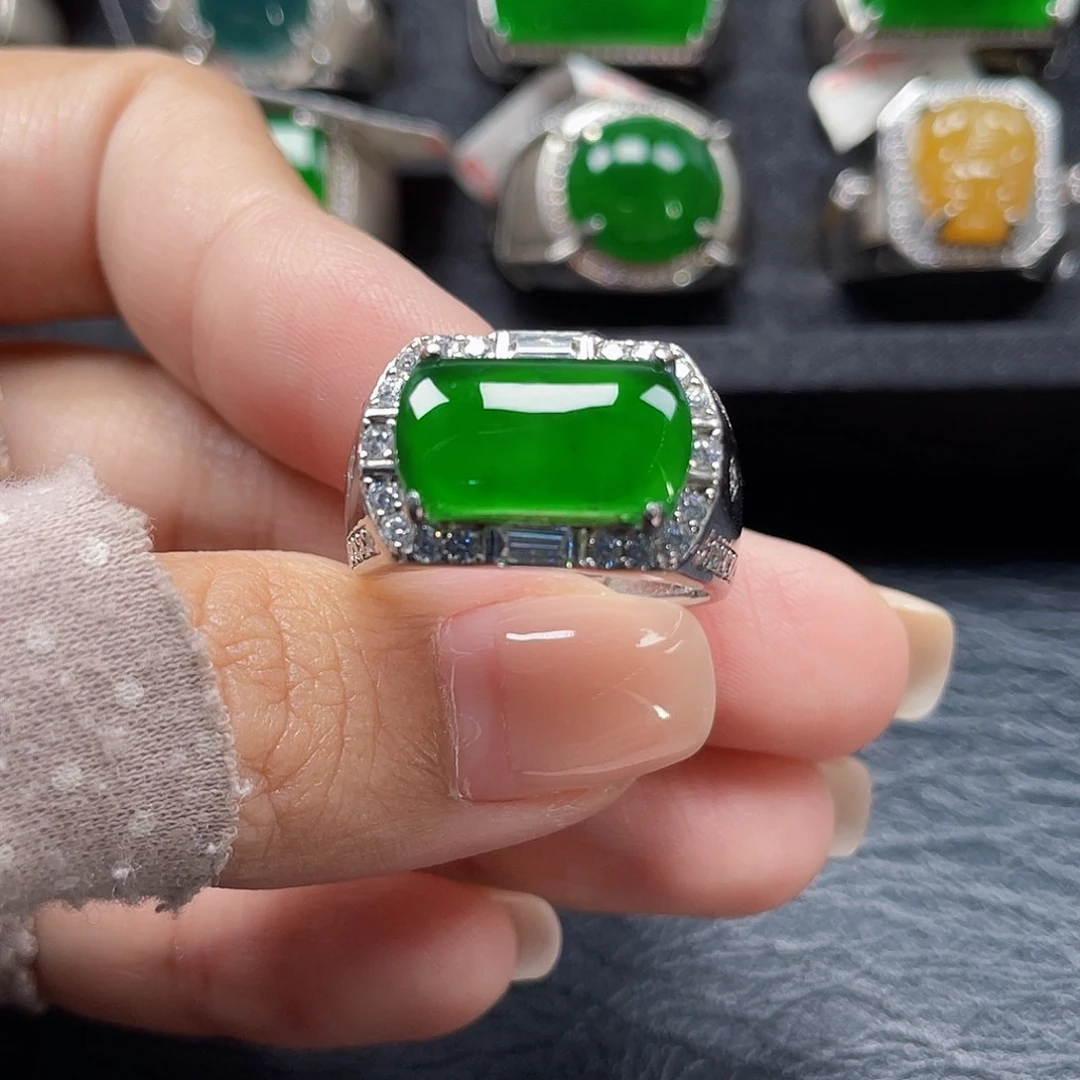 翡翠银S925镶嵌戒指天然A货翡翠没运费险3203