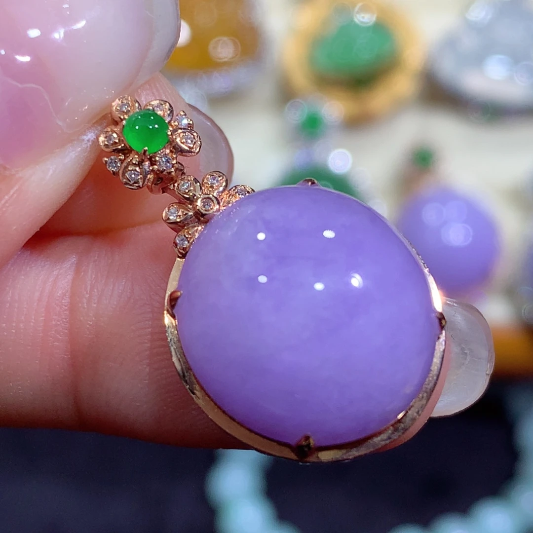 翡翠18K金镶嵌吊坠(不含链)