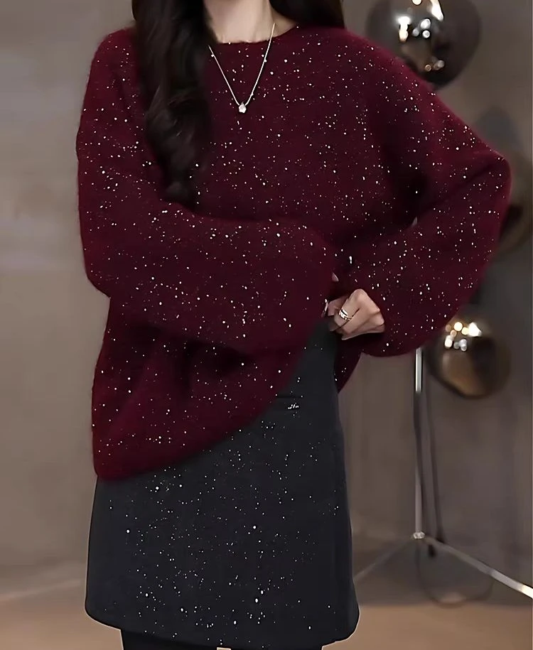 D冬季新款亮闪百搭显瘦保暖高级打底衫毛衣上衣女
