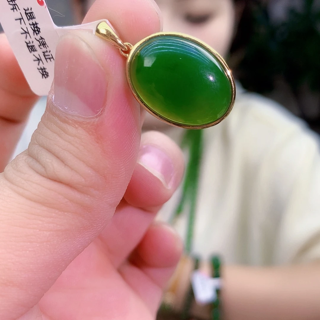 吊坠(不含链)银S925镶嵌和田玉（碧玉）吊坠