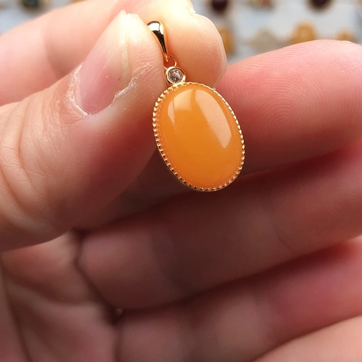 蜜蜡银S925镀金镶嵌吊坠(不含链)