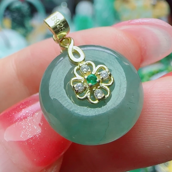 颈饰银S925镶嵌翡翠天然A货