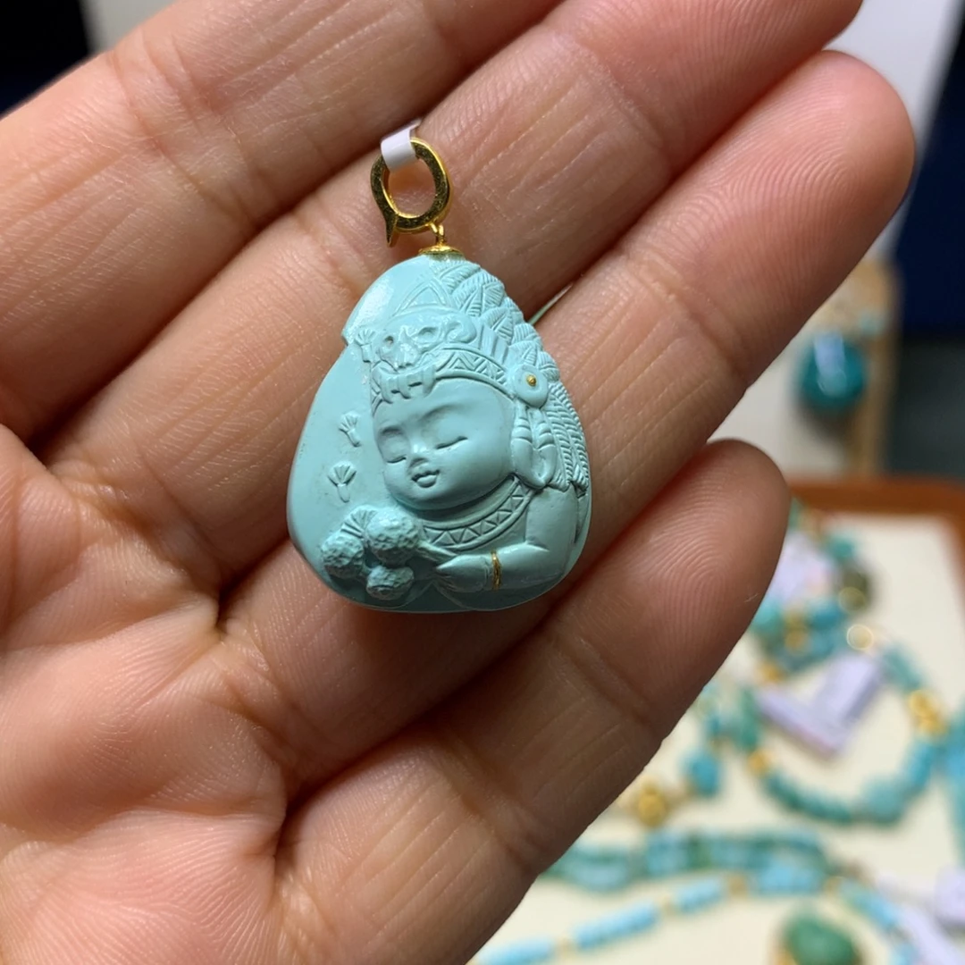 绿松石18K金镶嵌挂件