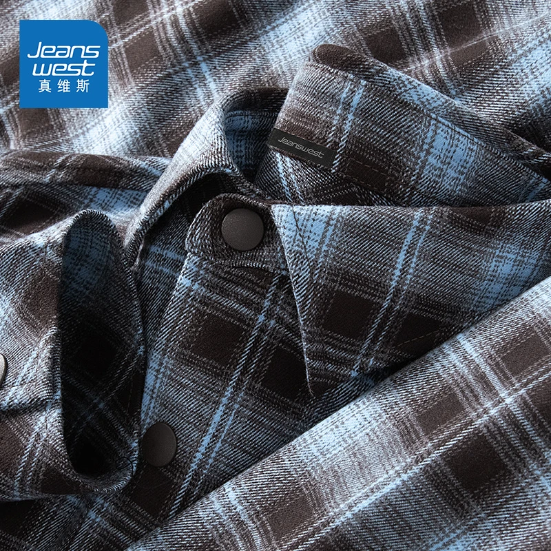 真维斯格子外套男女款秋季2025新款痞帅高级感法兰绒衬衫长袖潮o