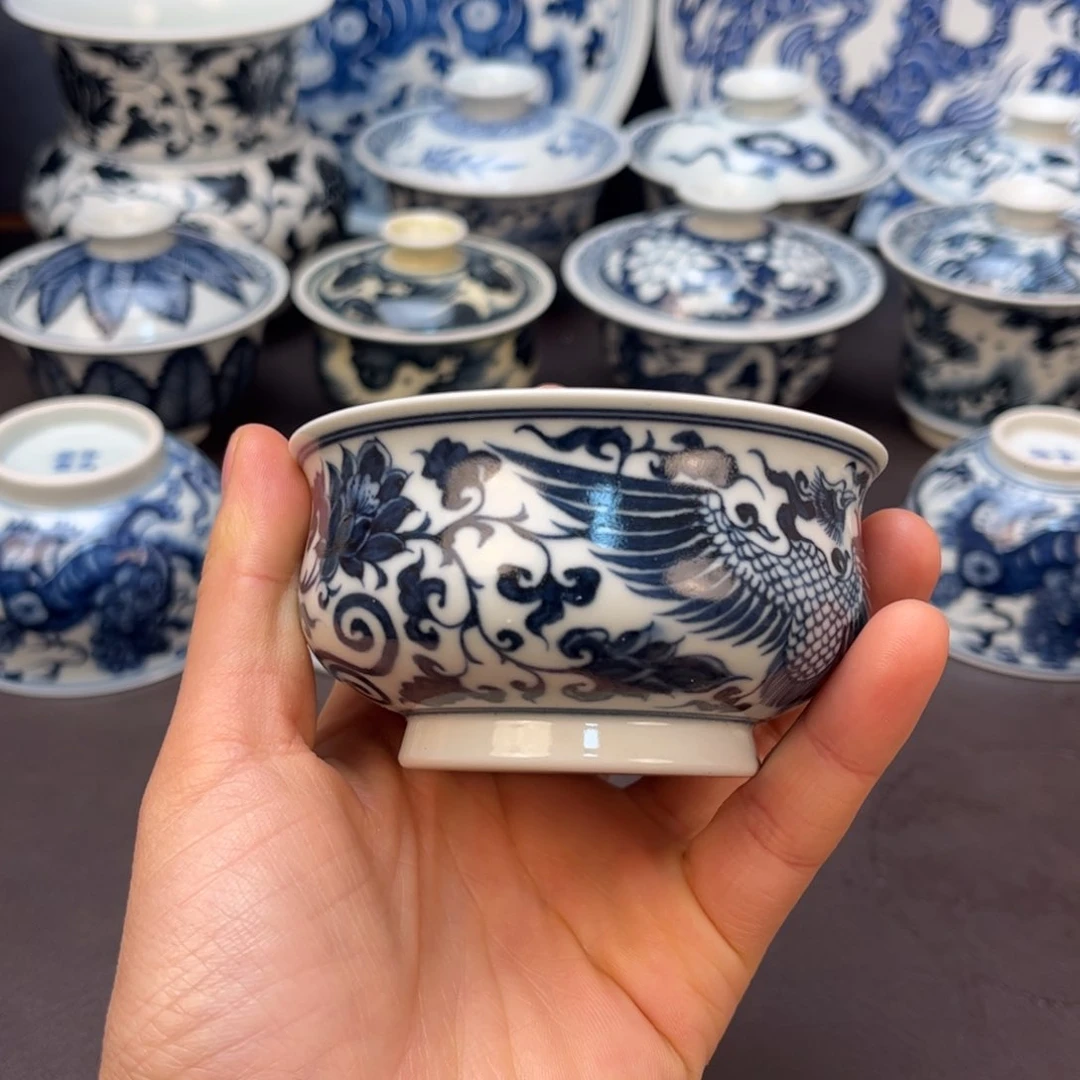 景德镇青花双凤穿花炉式杯