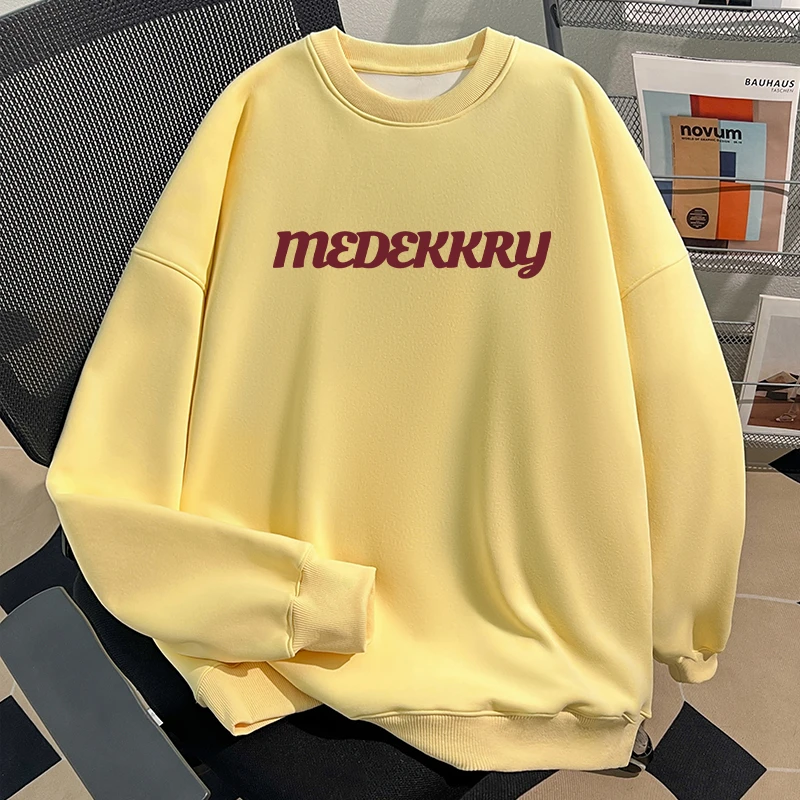 jtrt秋冬季美式新款男女高级感奶黄色上衣设计感小众加绒圆领卫衣