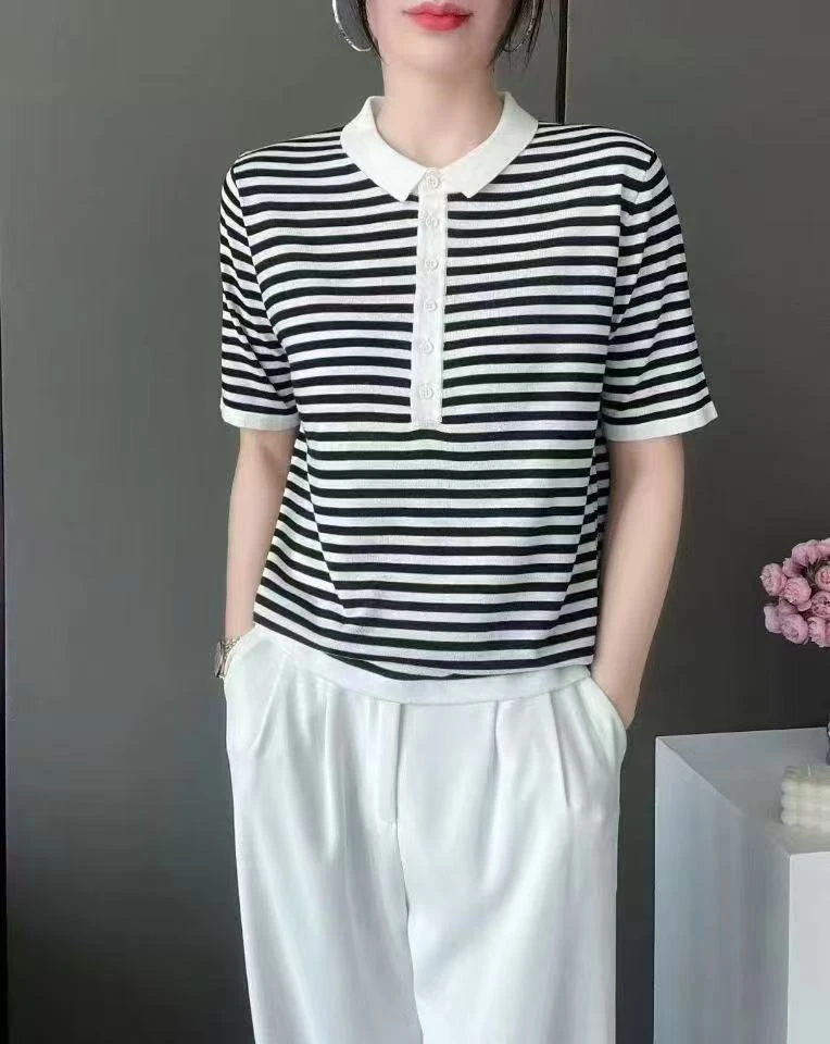 拼色套头立领短袖衫