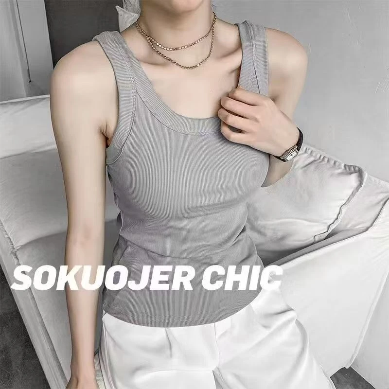 (玻尿酸7A抗菌)螺纹背心女修身打底显瘦遮副乳不走光吊带百搭