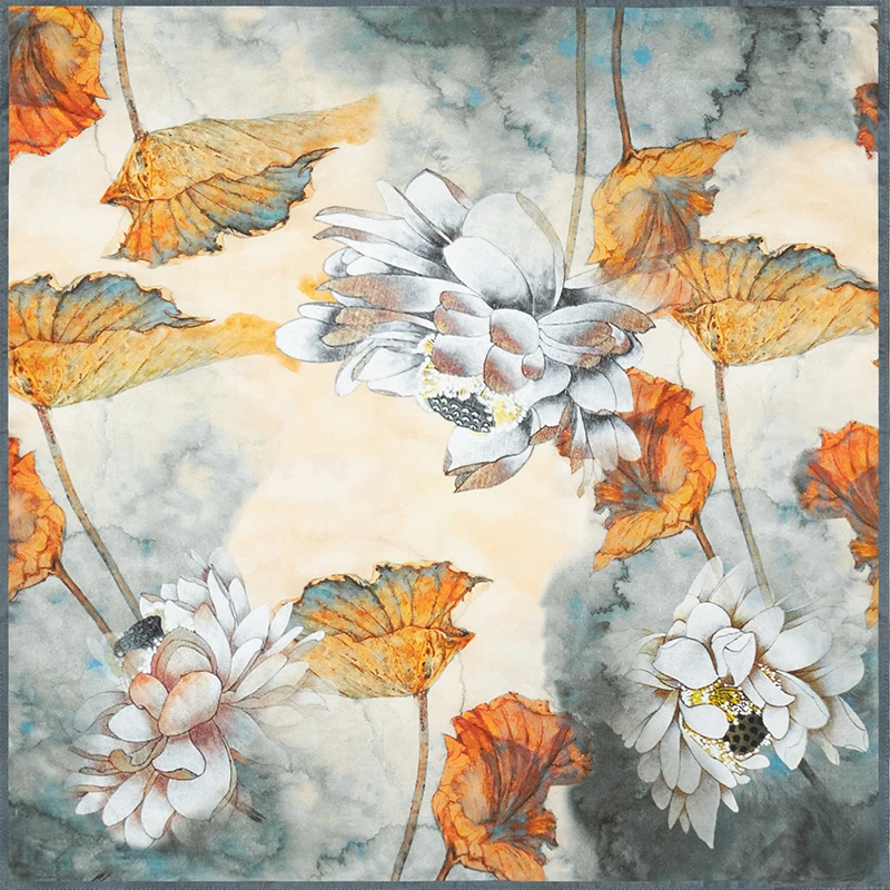 达芬奇密码65cm100%桑蚕丝12姆米方巾时尚薄款小丝巾轻奢粉黛素荷