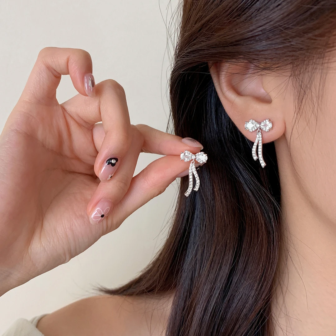 925银耳饰 925纯银蝴蝶结耳钉小众ins气质少女甜美设计感耳环轻奢