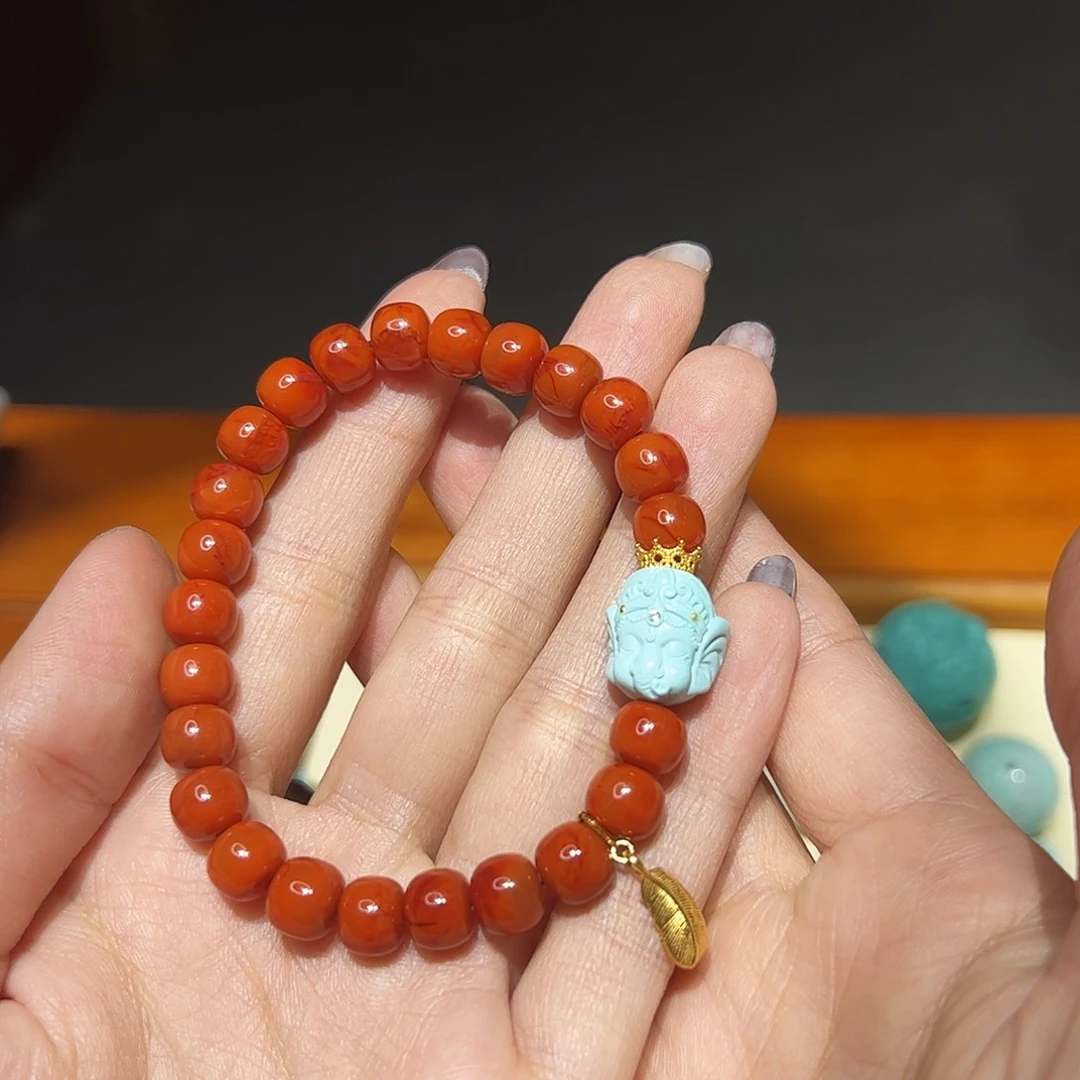 南红玛瑙手链18K金镶嵌芳*南红手串