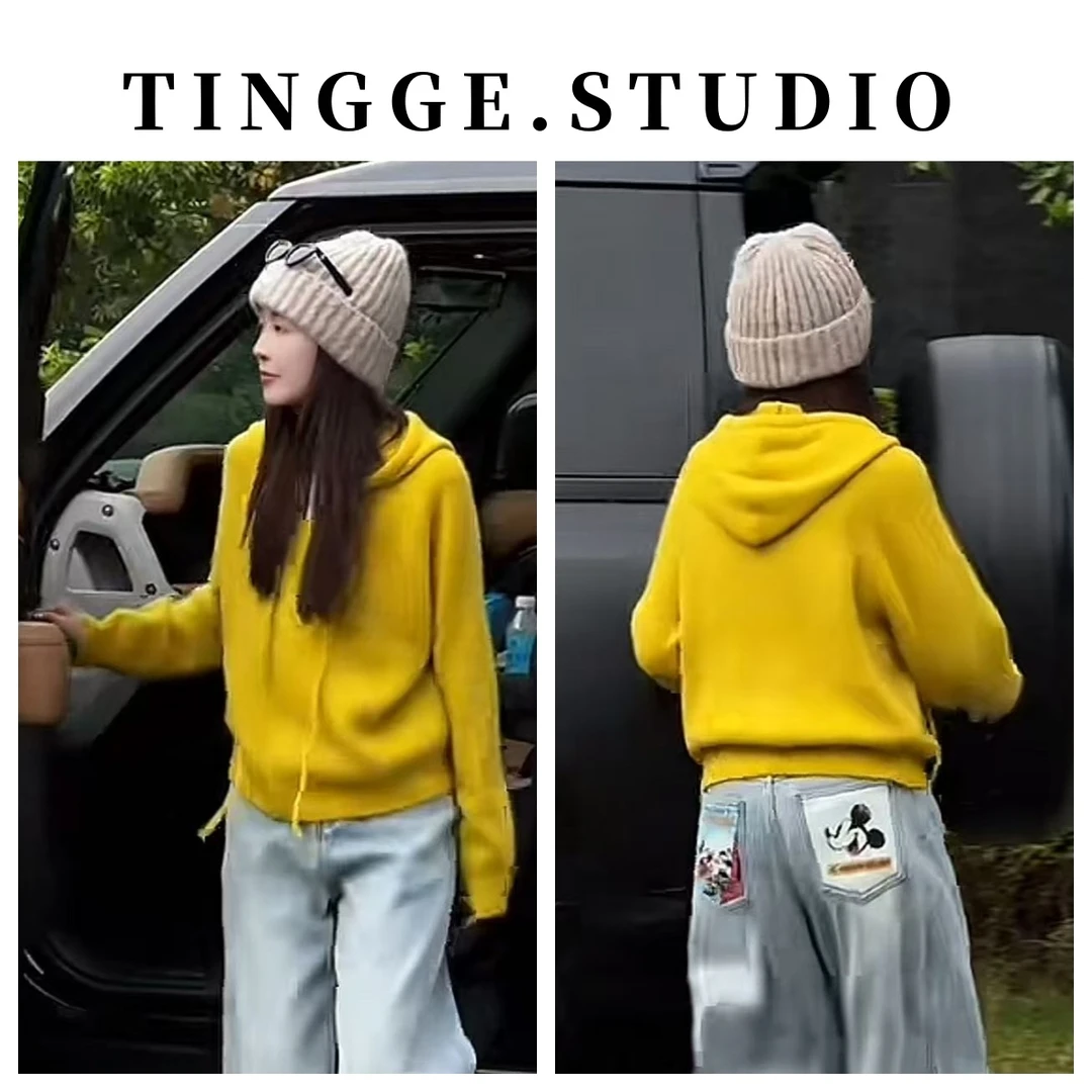 TING GE 冬季新款舒适亲肤保暖柔软纯色温柔连帽针织毛衣 56656