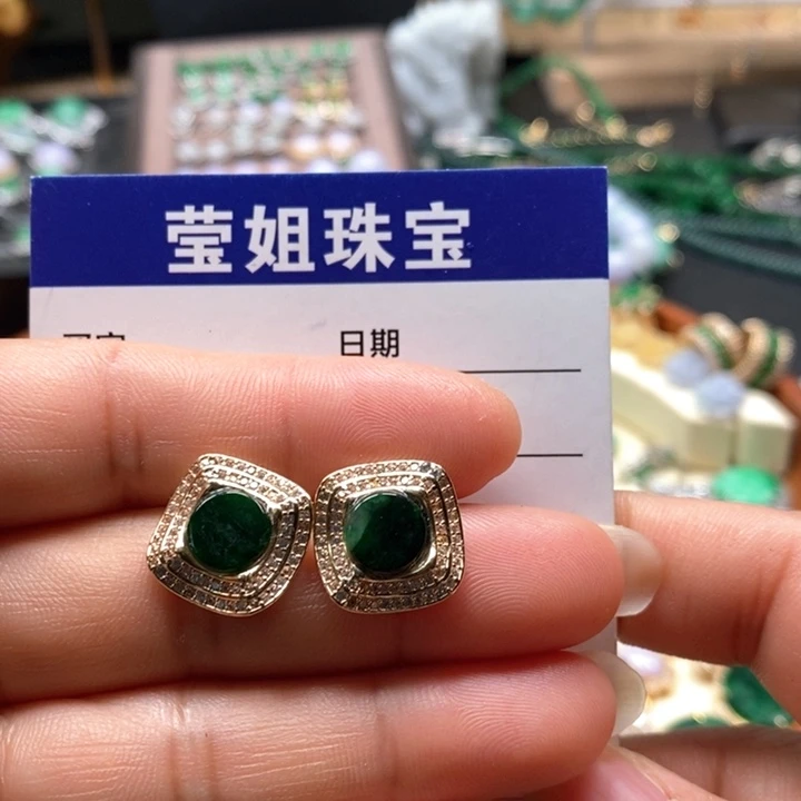 翡翠耳饰合金辣绿耳钉
