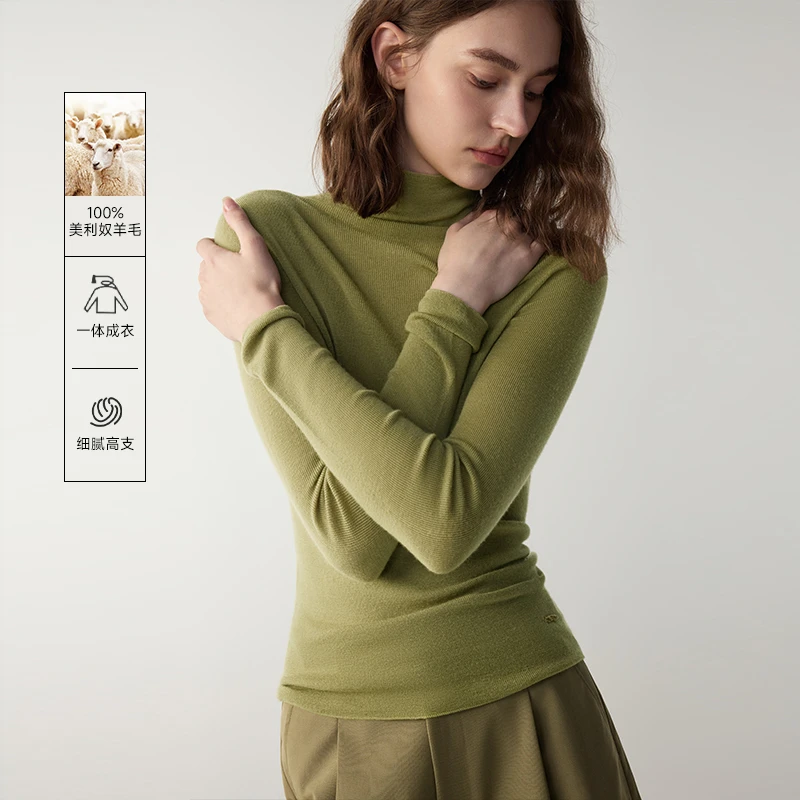 MSLAN【商场同款】新款无缝一体气质百搭高领毛织打底套衫女MFDN422