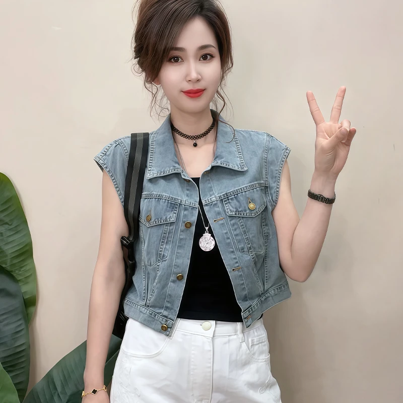 高含棉时尚纽扣拼接马夹女2025年夏季新款洋气减龄显瘦开衫上衣潮