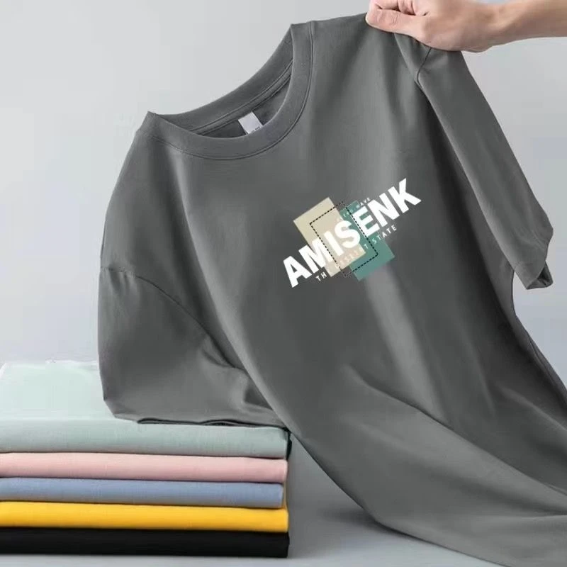 夏季男冰丝薄款短袖t恤男女同款印花半袖新款潮流百搭学生打底衫